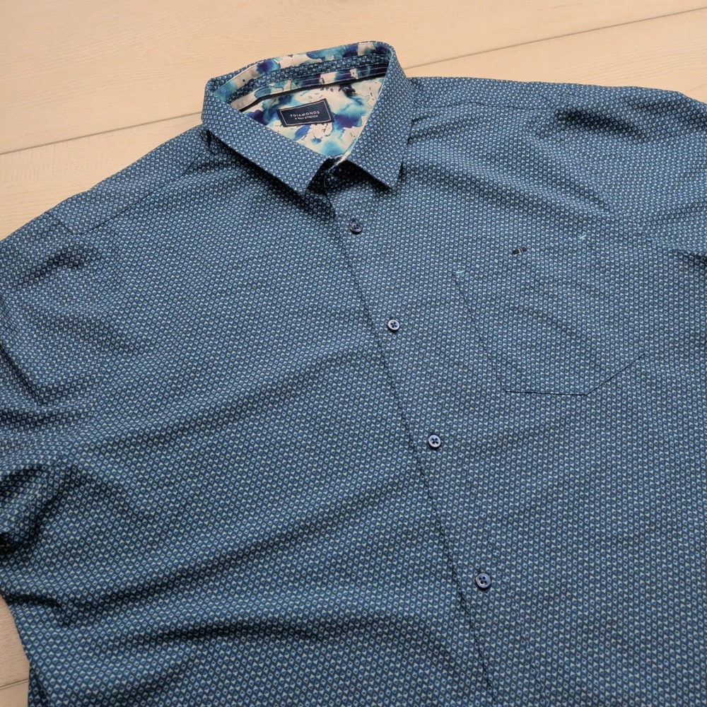 7 Diamonds Higher Love 4-Way Stretch Woven Shirt Mens XXL Geometric Short Sleeve